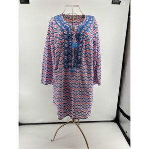 Vineyard Vines 100% cotton embroidered blue pink swim cover up size large